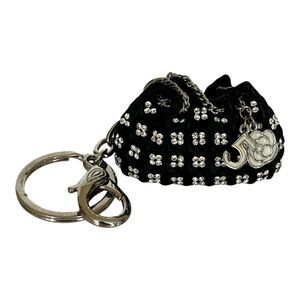 Designer Inspired Black Rhinestone Floral Handbag Keychain Quilted Glam Purse